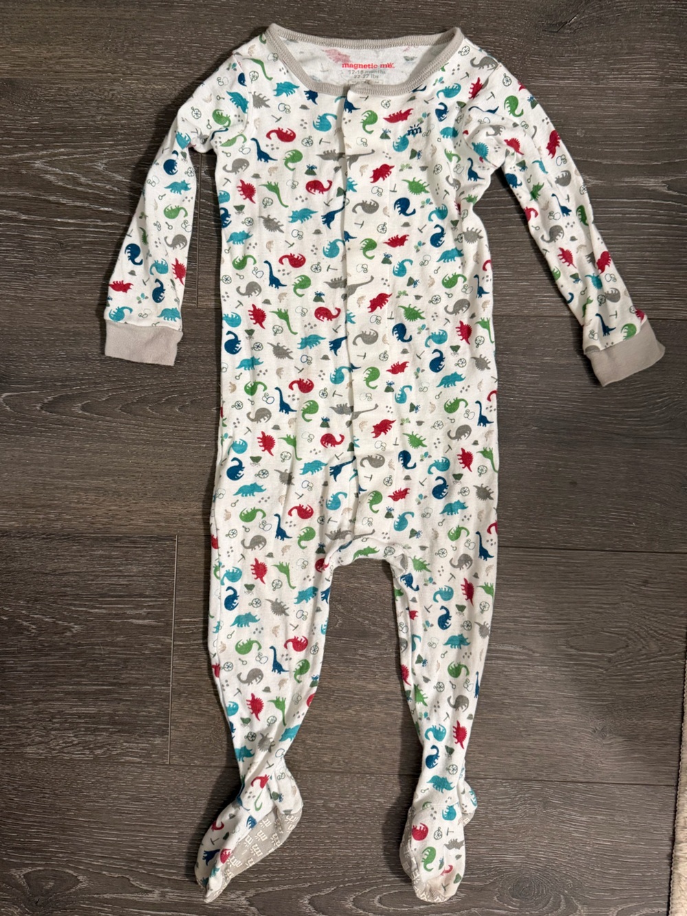 Magnetic Me White Footed Cotton Pajama with Red, Blue, Green, Gray Dino Print
